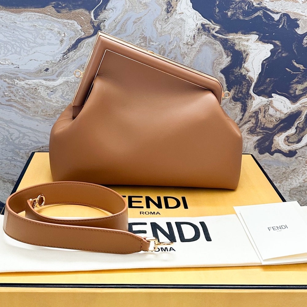 Fendi Shiny Nappa Medium Fendi First Caramello Clutch Bag - Picture 5 of 16